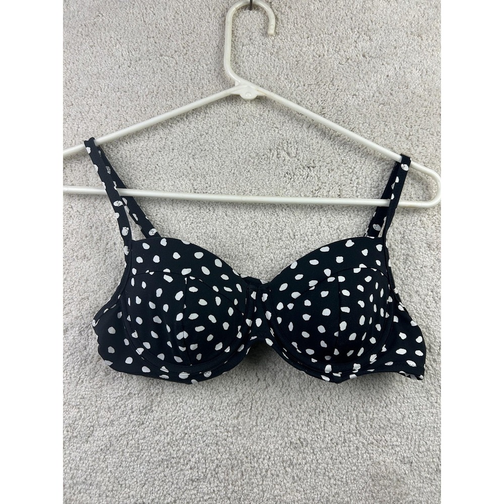 Lands End Bikini‎ Swim Top Womens 34B 36A Black White Polka Dot Underwire Bra
